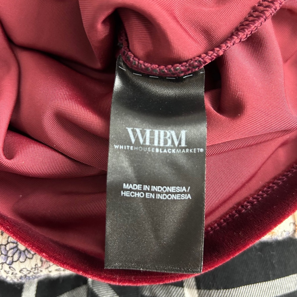New WHBM Red Velvet Top OTS Aymmetric Neckline Holiay Size XS - Picture 6 of 7
